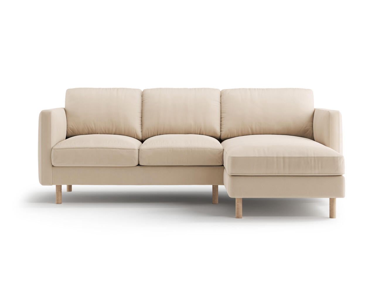 Coltar dreapta 3 locuri, Eden, Micadoni Home, 223x150x90 cm, catifea, bej nude - imagine 6